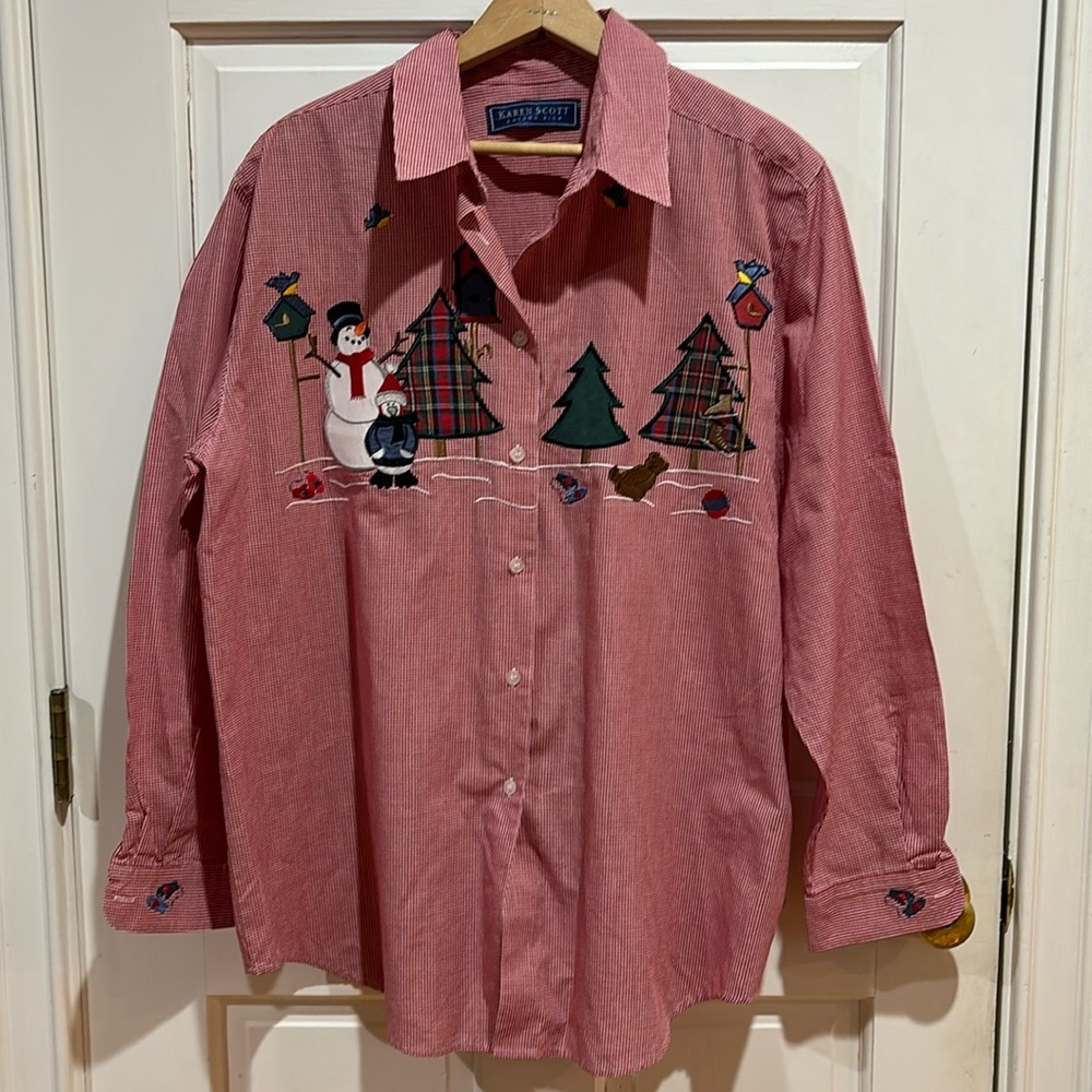 Karen Scott | Holiday Design Women's Button Down; Size Large